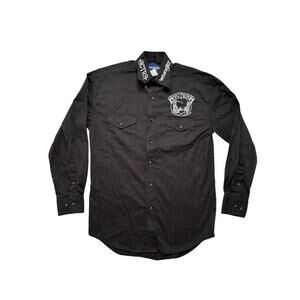 WRANGLER ACTRA Black Embroidered Button Up Western Shirt Size Small Mens Roping